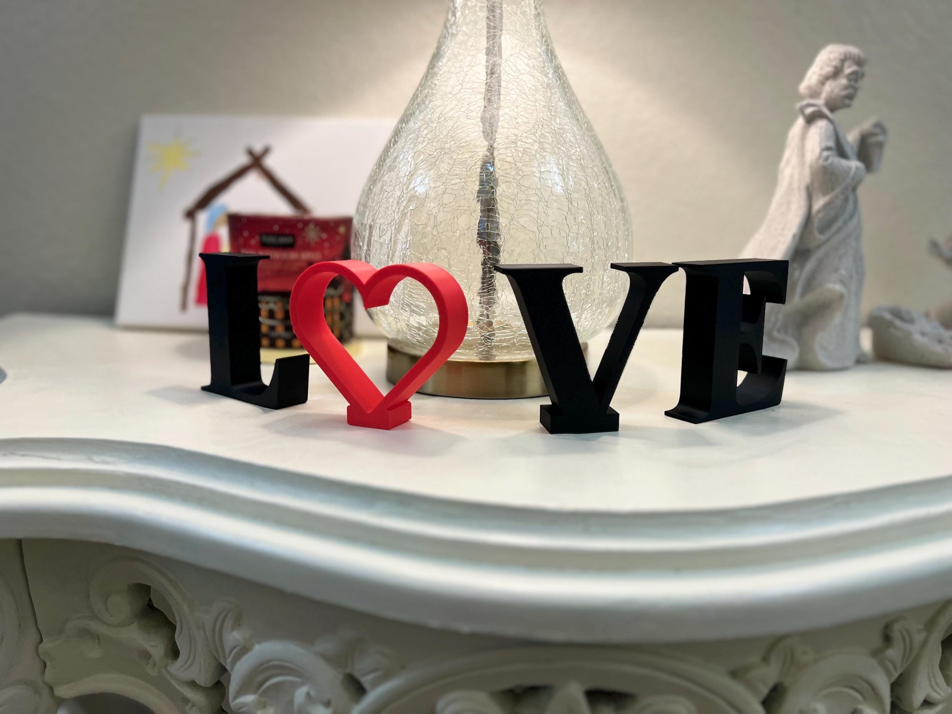 LOVE Letters Stackable Decor – 3-Inch Black Letters with Red Heart for Home, Wedding, or Gift