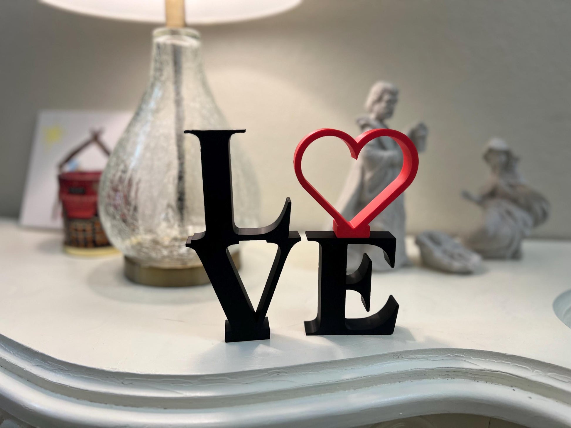 LOVE Letters Stackable Decor – 3-Inch Black Letters with Red Heart for Home, Wedding, or Gift