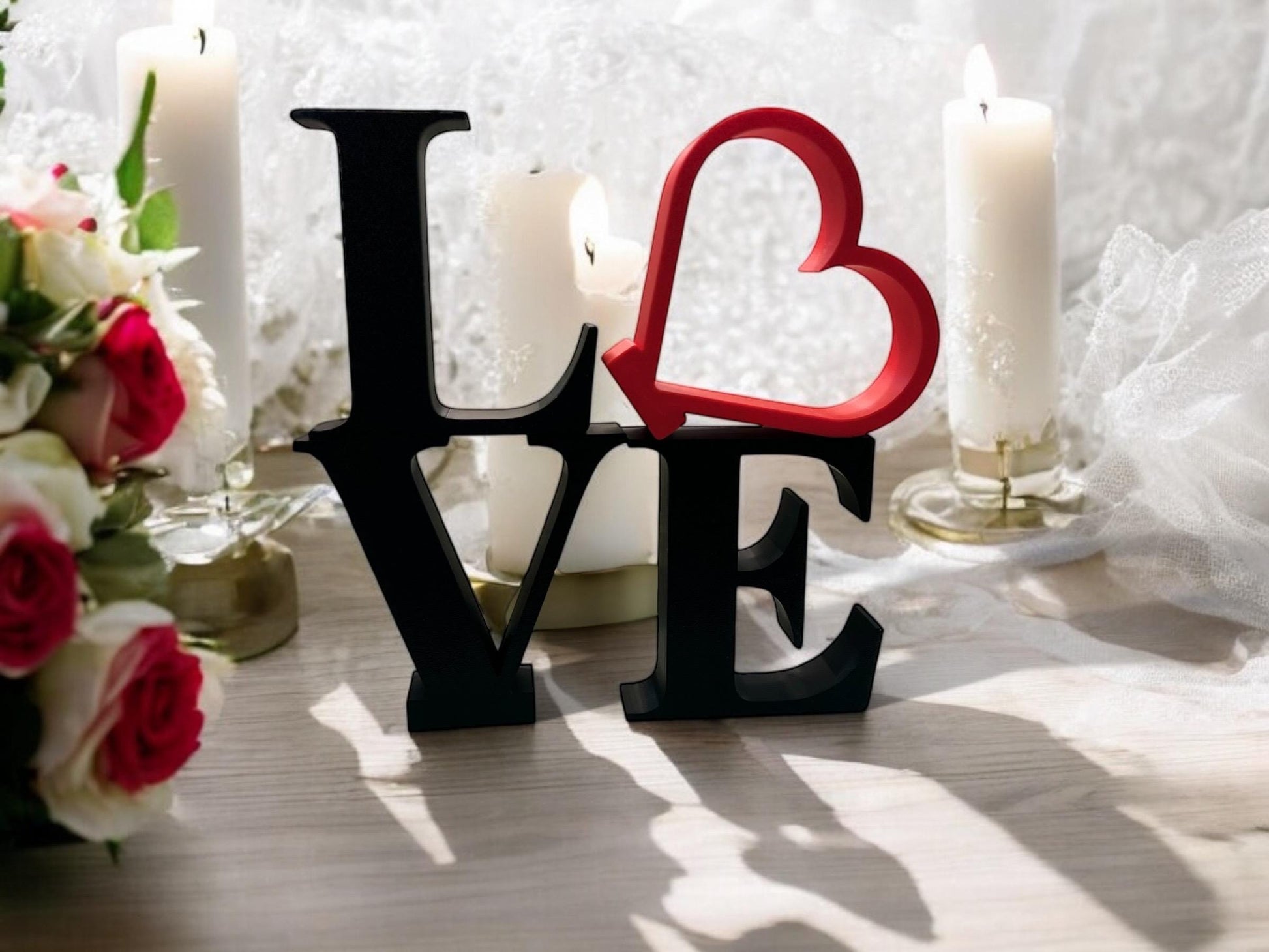 LOVE Letters Stackable Decor – 3-Inch Black Letters with Red Heart for Home, Wedding, or Gift