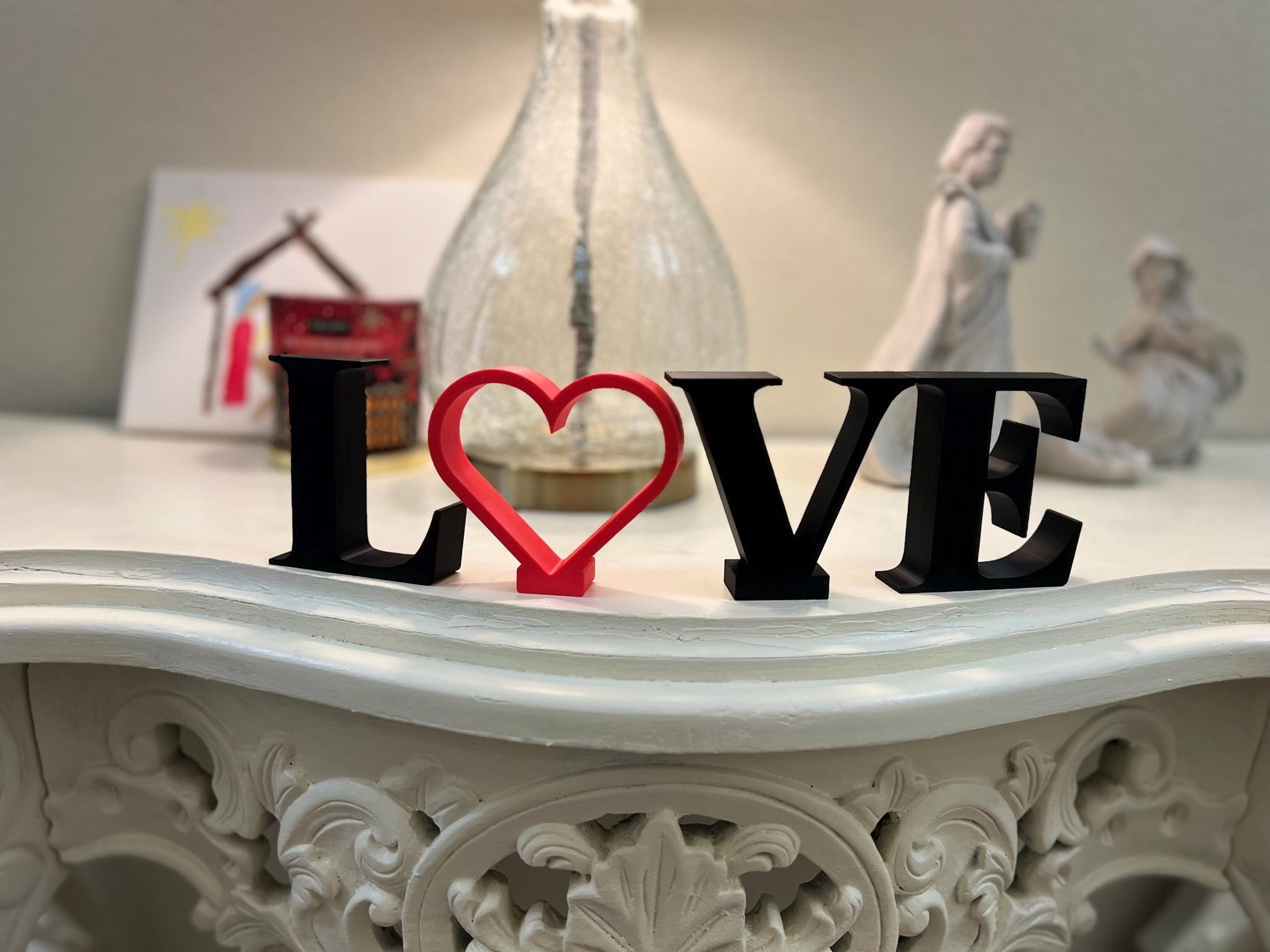 LOVE Letters Stackable Decor – 3-Inch Black Letters with Red Heart for Home, Wedding, or Gift