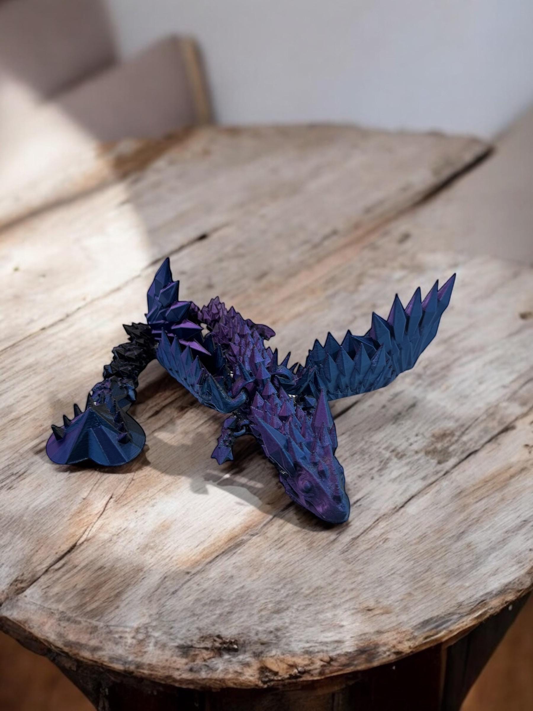 3D Printed Winged Crystal Dragon Figurine - Fantasy Decor, D&D Gift