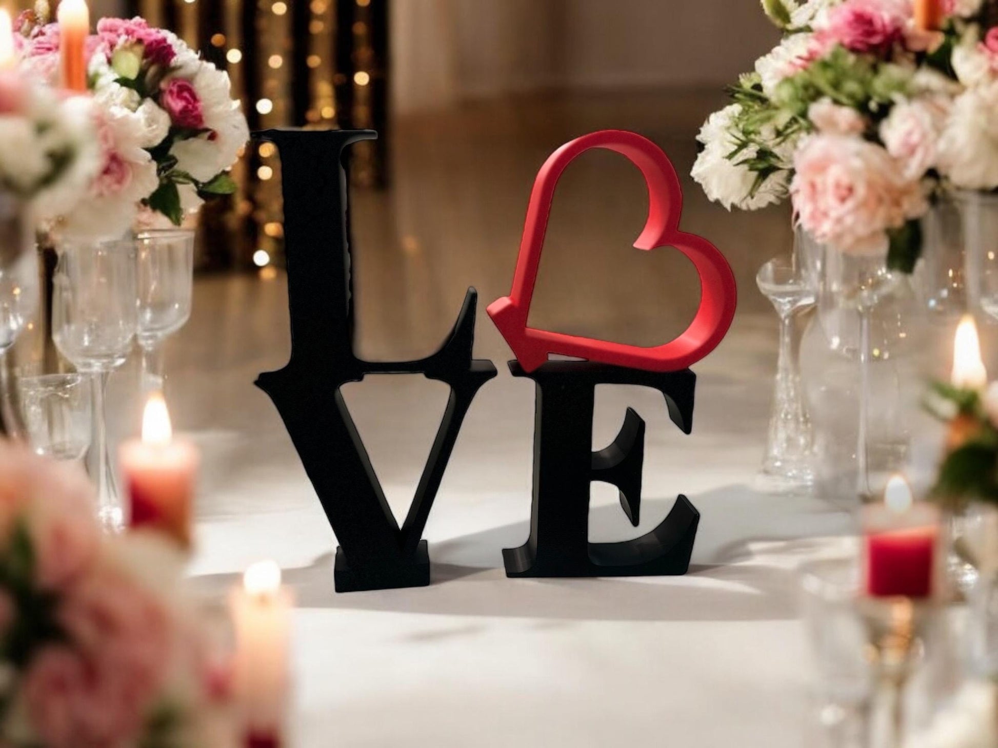 LOVE Letters Stackable Decor – 3-Inch Black Letters with Red Heart for Home, Wedding, or Gift