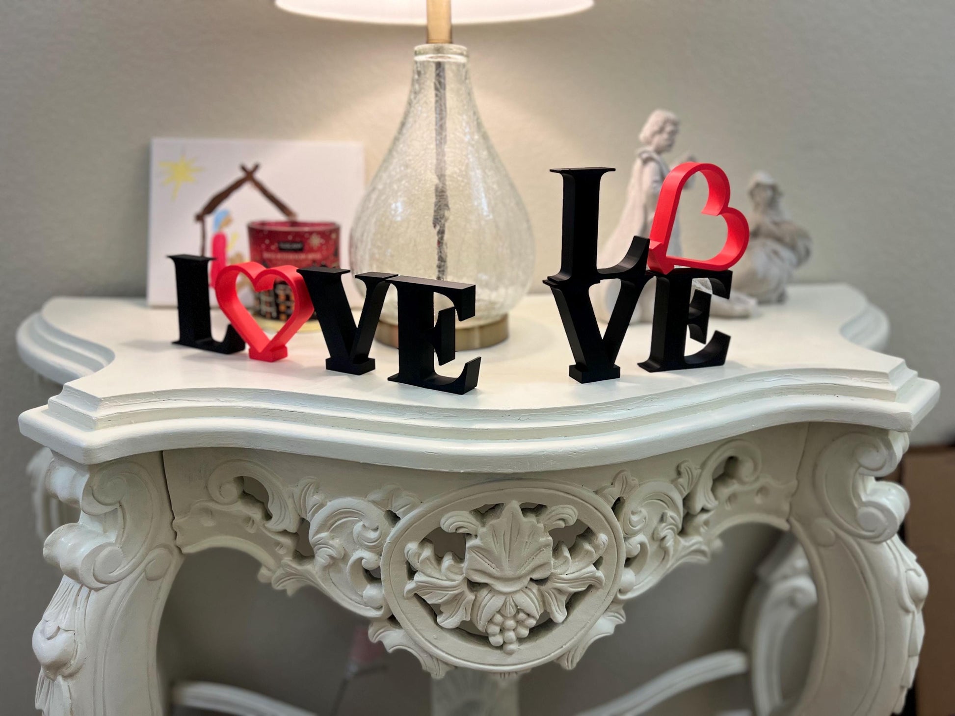 LOVE Letters Stackable Decor – 3-Inch Black Letters with Red Heart for Home, Wedding, or Gift