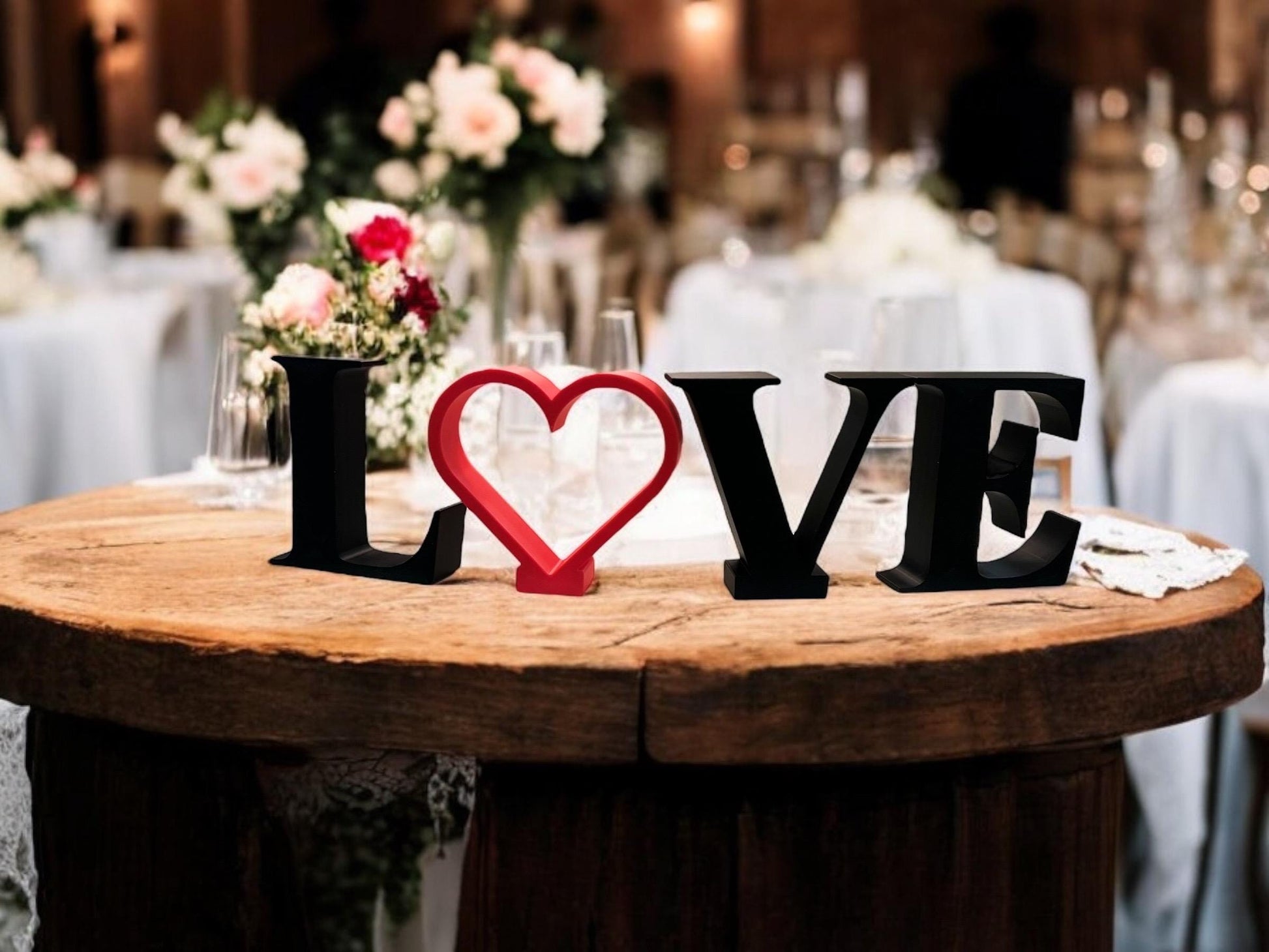 LOVE Letters Stackable Decor – 3-Inch Black Letters with Red Heart for Home, Wedding, or Gift