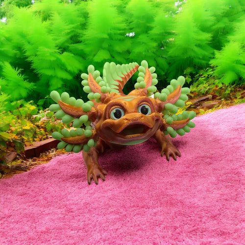 3D Printed Flexible Axolotl – 7” Articulated Salamander Toy with Glow in the Dark Accents | Poseable Fidget & Desk Decor | Made in USA