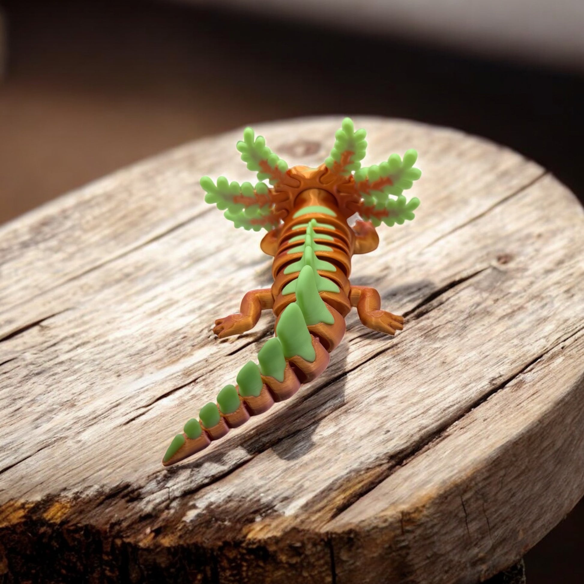 3D Printed Flexible Axolotl – 7” Articulated Salamander Toy with Glow in the Dark Accents | Poseable Fidget & Desk Decor | Made in USA