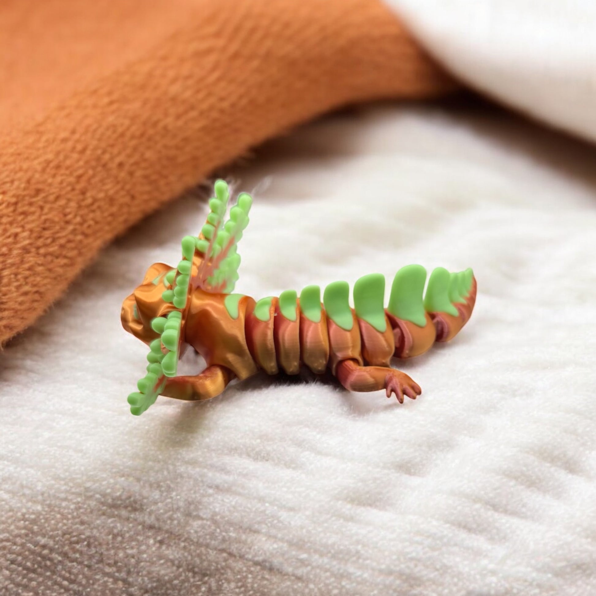 3D Printed Flexible Axolotl – 7” Articulated Salamander Toy with Glow in the Dark Accents | Poseable Fidget & Desk Decor | Made in USA