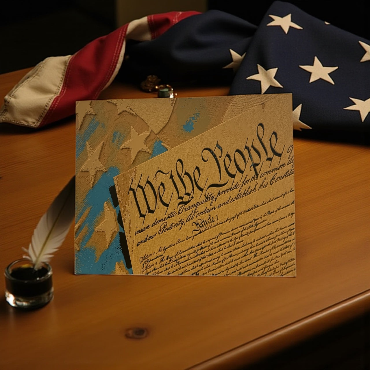 Patriotic US Constitution Parchment Poster - Vintage American Founding Document Wall Art Print, We the People Declaration of Independence Inspired Decor for Home Office Classroom (3D Printed)