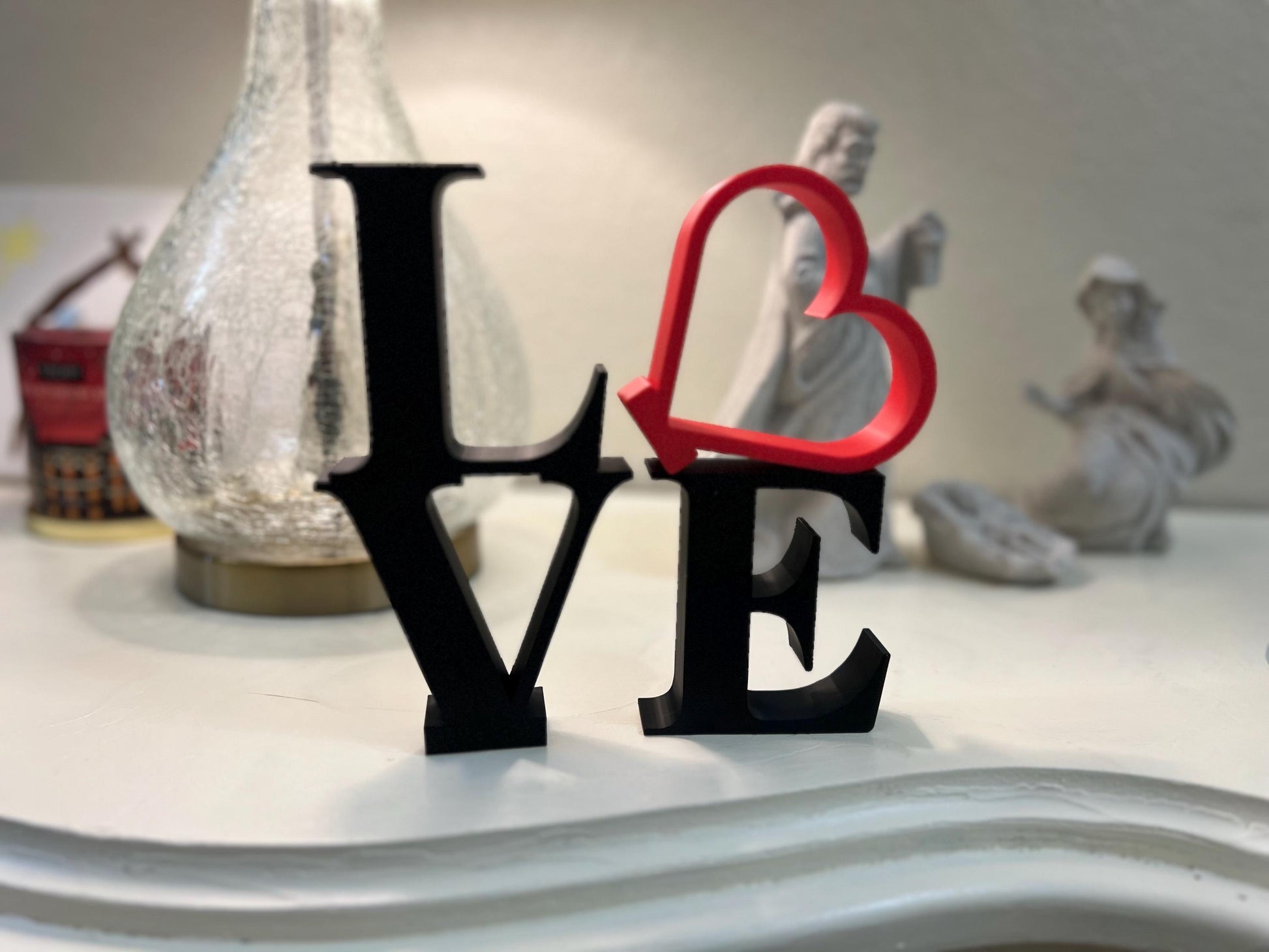 LOVE Letters Stackable Decor – 3-Inch Black Letters with Red Heart for Home, Wedding, or Gift