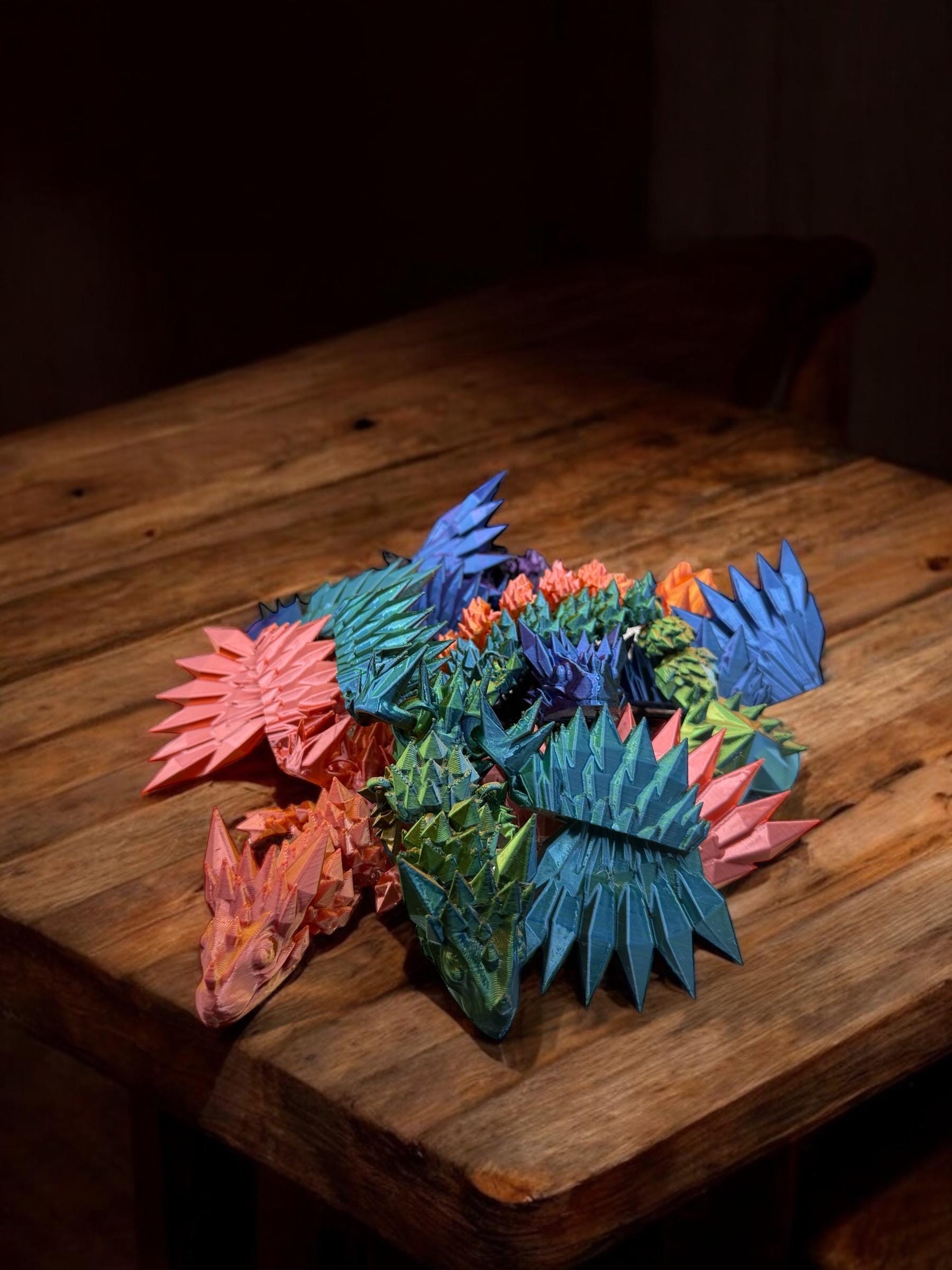 3D Printed Winged Crystal Dragon Figurine - Fantasy Decor, D&D Gift