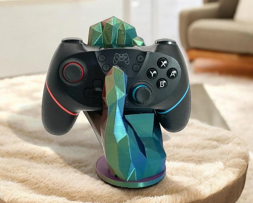 Unique Personalized 3D-Printed Game Controller Holder & Phone Stand - Modern Crystal Design